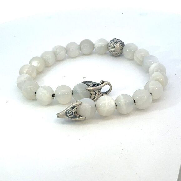 David Yurman Moonstone Engraved Bead Bracelet 8" Sterling Silver Estate DY671 - Picture 5 of 5